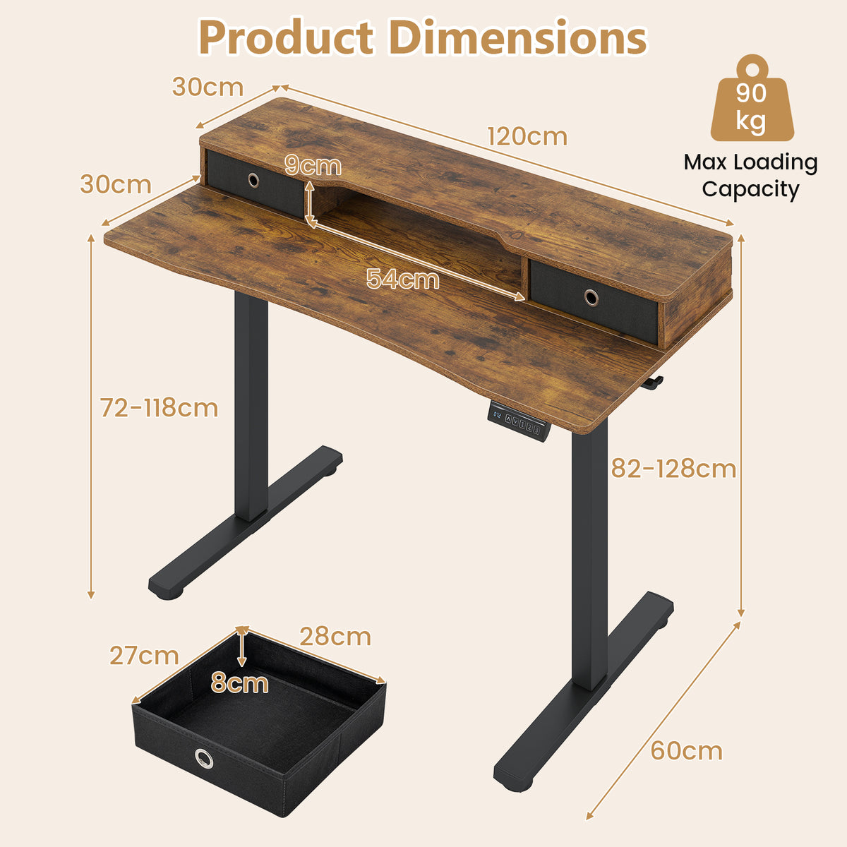 Electric Standing Desk Height Adjustable Stand Up Desk Home Office Computer Desk