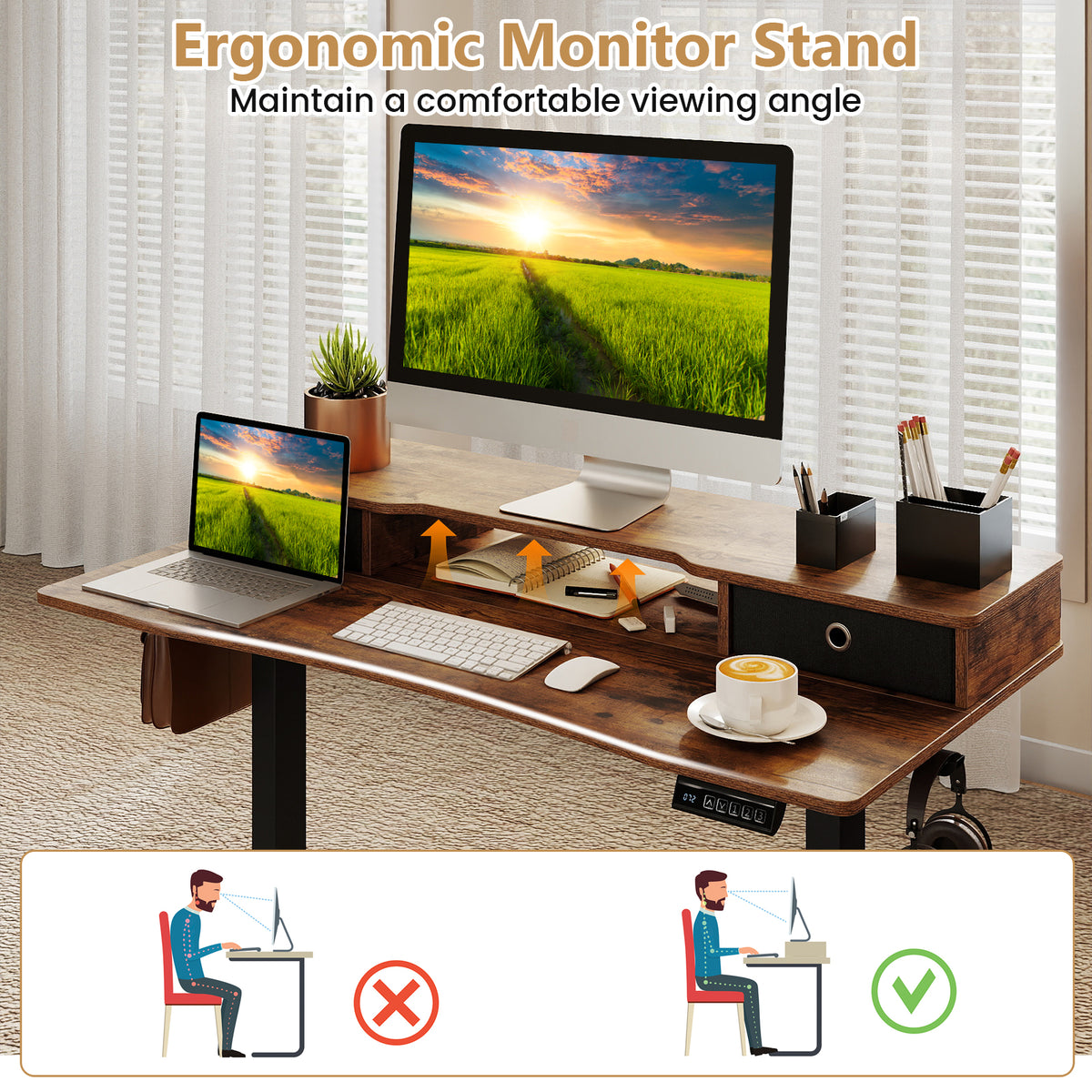 Electric Standing Desk Height Adjustable Stand Up Desk Home Office Computer Desk