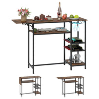 Counter Height Bar Table with RGB LED Lights, Rectangular Pub Table with Foldable Top, Storage Shelves