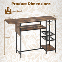 Counter Height Bar Table with RGB LED Lights, Rectangular Pub Table with Foldable Top, Storage Shelves