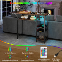 Counter Height Bar Table with RGB LED Lights, Rectangular Pub Table with Foldable Top, Storage Shelves