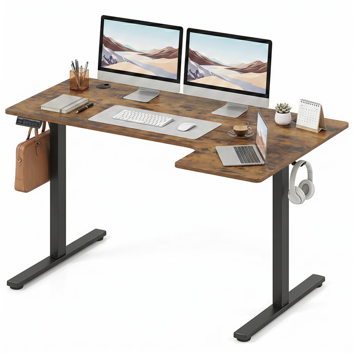 L-Shaped Electric Standing Desk, 140 x 85 CM/160 x 85 CM Height Adjustable Computer Table with Memory Controller and Side Hooks