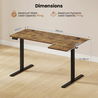 L-Shaped Electric Standing Desk, 140 x 85 CM/160 x 85 CM Height Adjustable Computer Table with Memory Controller and Side Hooks