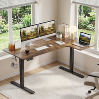 L-Shaped Electric Standing Desk, 140 x 85 CM/160 x 85 CM Height Adjustable Computer Table with Memory Controller and Side Hooks