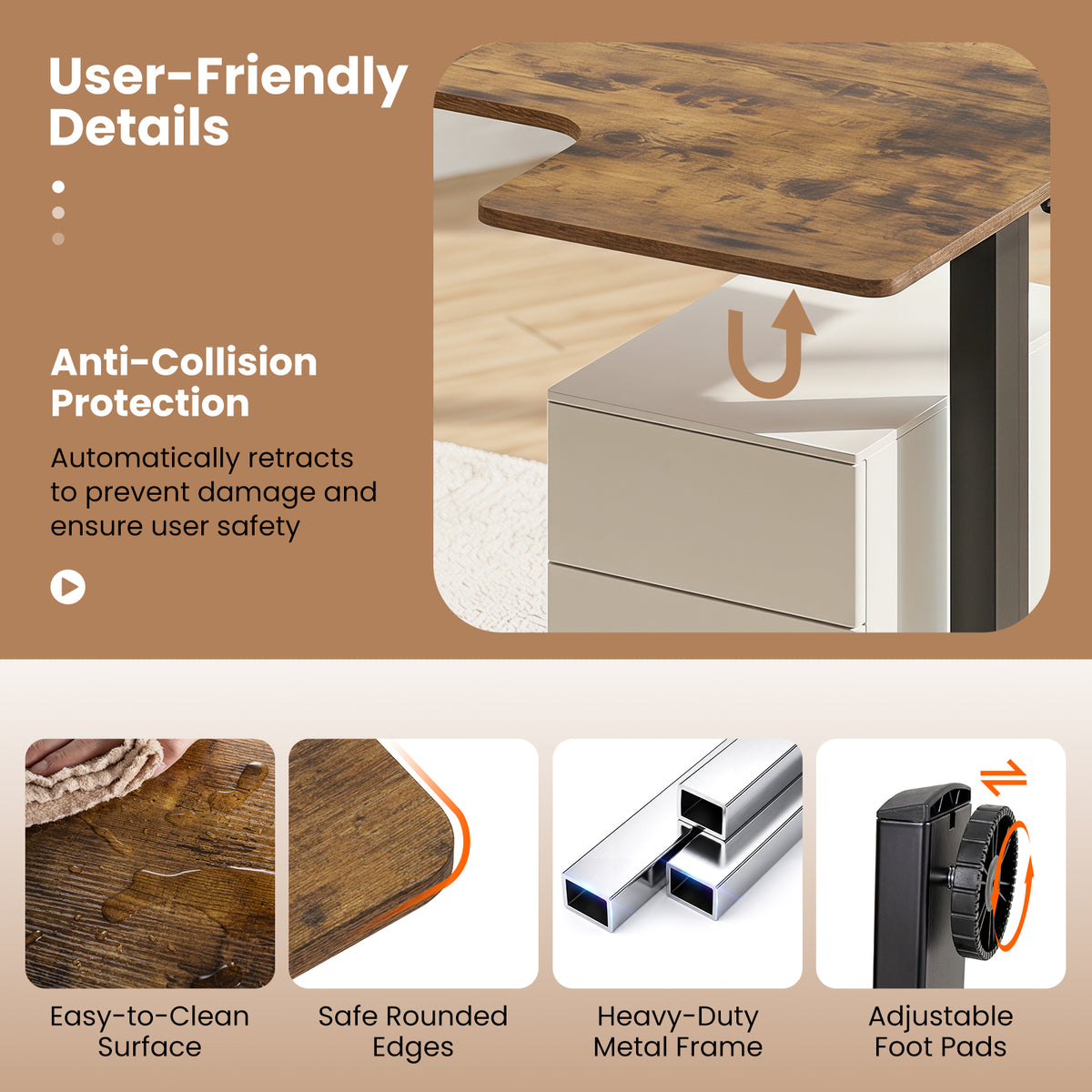 L-Shaped Electric Standing Desk, 140 x 85 CM/160 x 85 CM Height Adjustable Computer Table with Memory Controller and Side Hooks