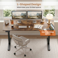L-Shaped Electric Standing Desk, 140 x 85 CM/160 x 85 CM Height Adjustable Computer Table with Memory Controller and Side Hooks