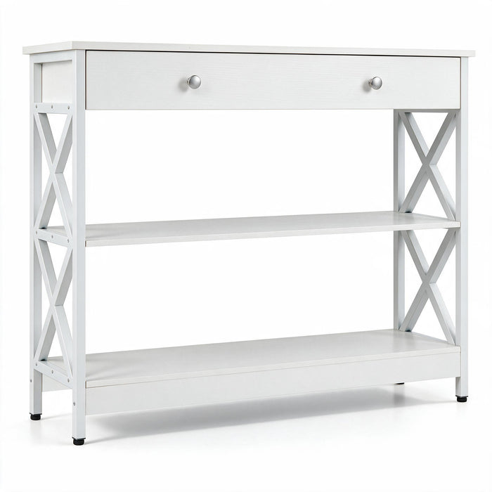 Giantex 3-Tier Console Table, Sofa Table with 1 Drawer and 2 Storage Shelves