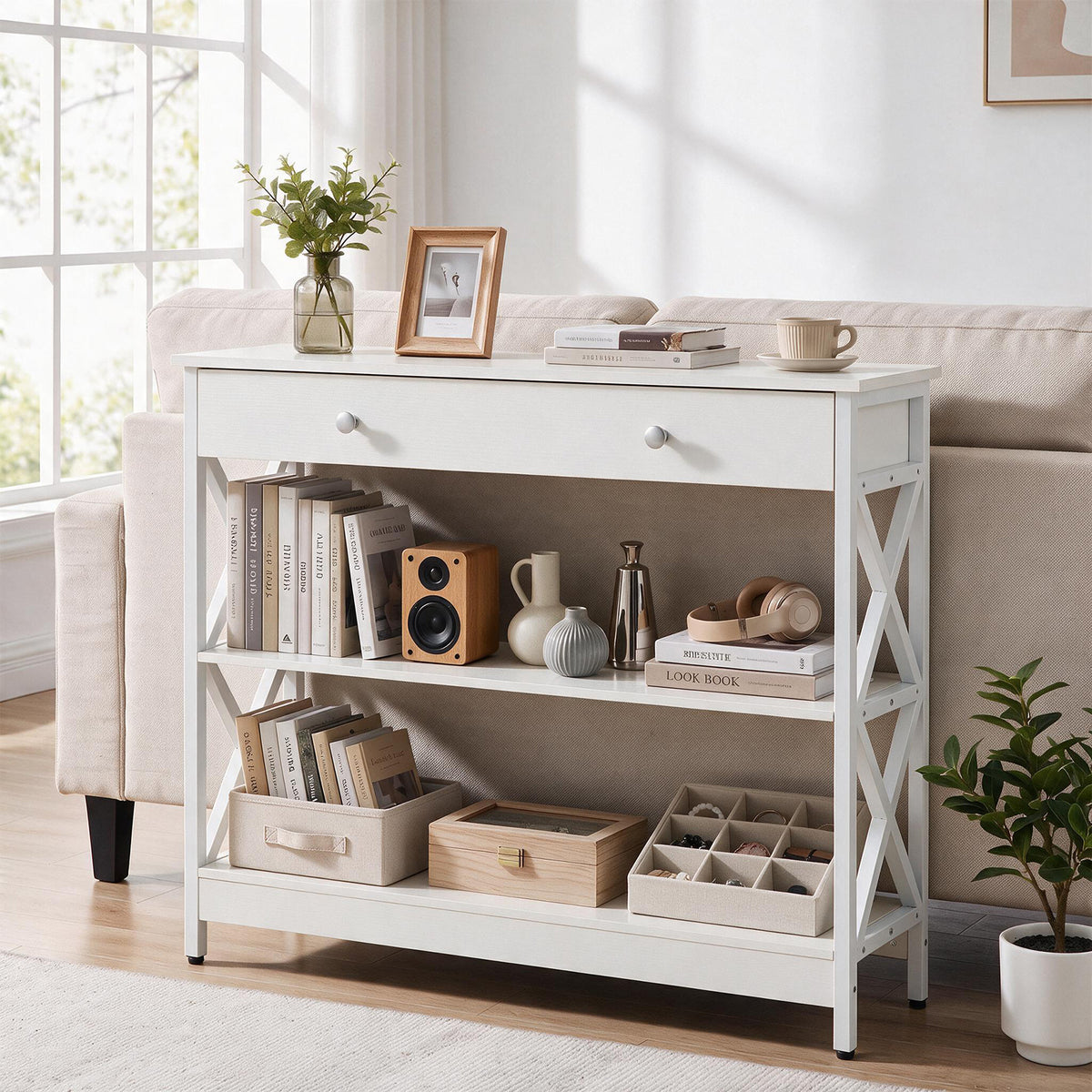 Giantex 3-Tier Console Table, Sofa Table with 1 Drawer and 2 Storage Shelves