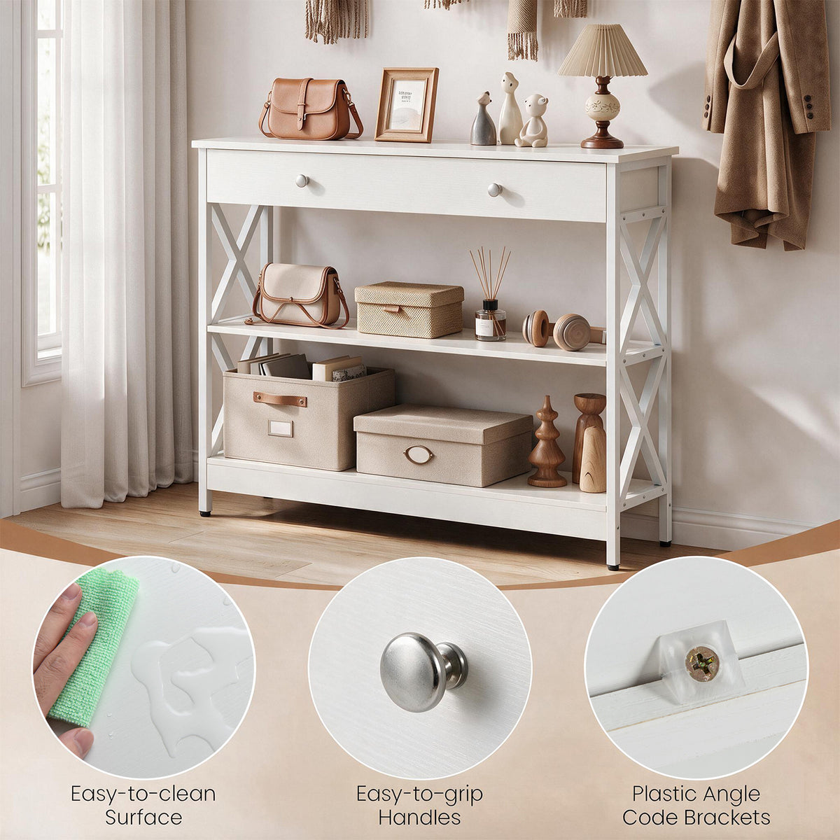 Giantex 3-Tier Console Table, Sofa Table with 1 Drawer and 2 Storage Shelves