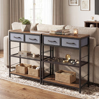 32”/81 cm Narrow Console Table with 2 Fabric Drawers, 3-Tier Entryway Table Storage Rack with Open Shelves