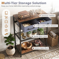 32”/81 cm Narrow Console Table with 2 Fabric Drawers, 3-Tier Entryway Table Storage Rack with Open Shelves