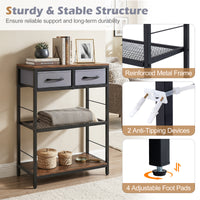 32”/81 cm Narrow Console Table with 2 Fabric Drawers, 3-Tier Entryway Table Storage Rack with Open Shelves
