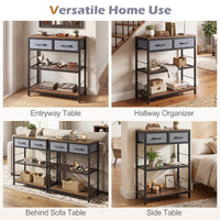 32”/81 cm Narrow Console Table with 2 Fabric Drawers, 3-Tier Entryway Table Storage Rack with Open Shelves