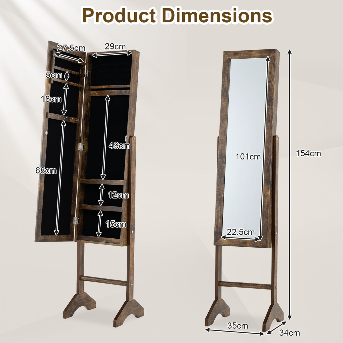 Giantex Freestanding Jewelry Armoire Cabinet, Tall Jewelry Organizer with Velvet Lining