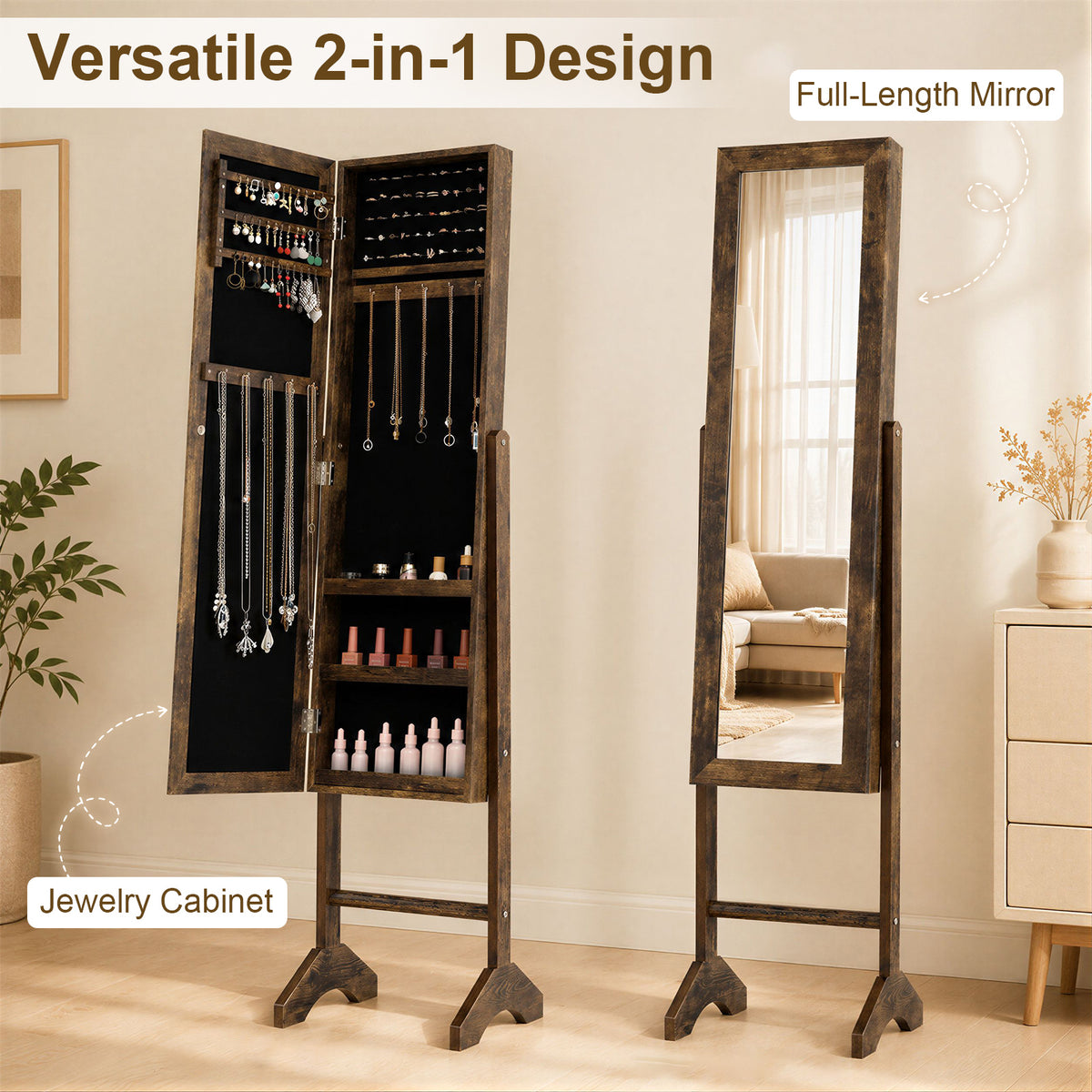 Giantex Freestanding Jewelry Armoire Cabinet, Tall Jewelry Organizer with Velvet Lining