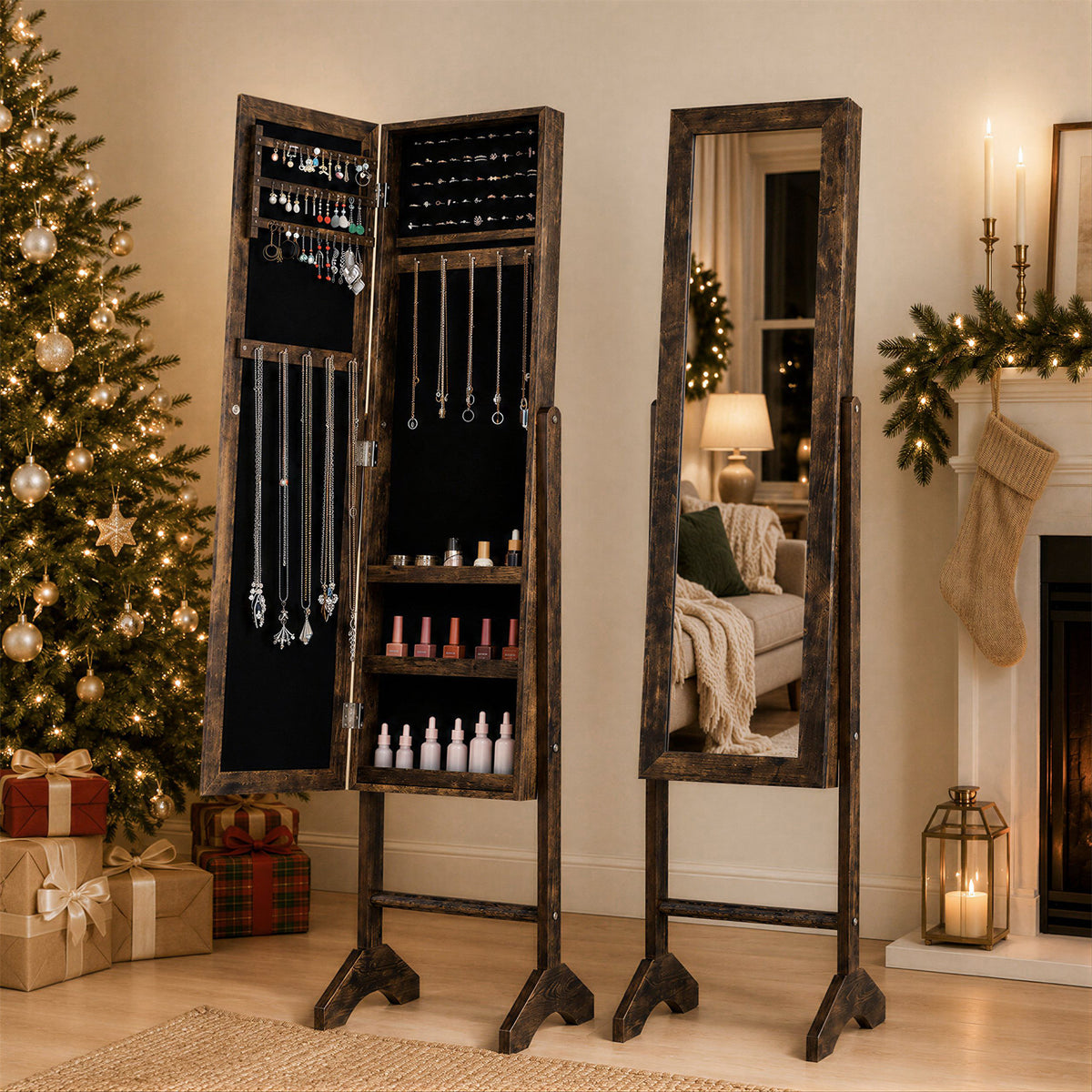 Giantex Freestanding Jewelry Armoire Cabinet, Tall Jewelry Organizer with Velvet Lining