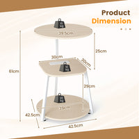 Round Side Table with Charging Station Small 3-Tier End Table Modern Rustic Nightstand