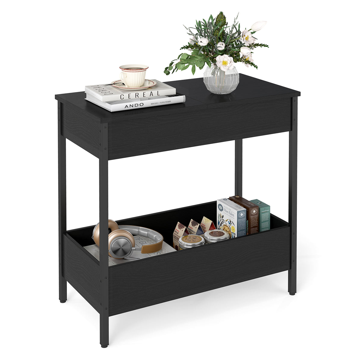 Narrow End Table with 2 Storage Shelves and 2 Removable Tabletops