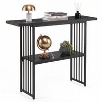 Giantex 2-Tier Console Table, White Faux Marble Sofa Table w/Open Shelf, Gold Steel Frame