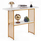 Giantex 2-Tier Console Table, White Faux Marble Sofa Table w/Open Shelf, Gold Steel Frame
