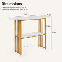 Giantex 2-Tier Console Table, White Faux Marble Sofa Table w/Open Shelf, Gold Steel Frame