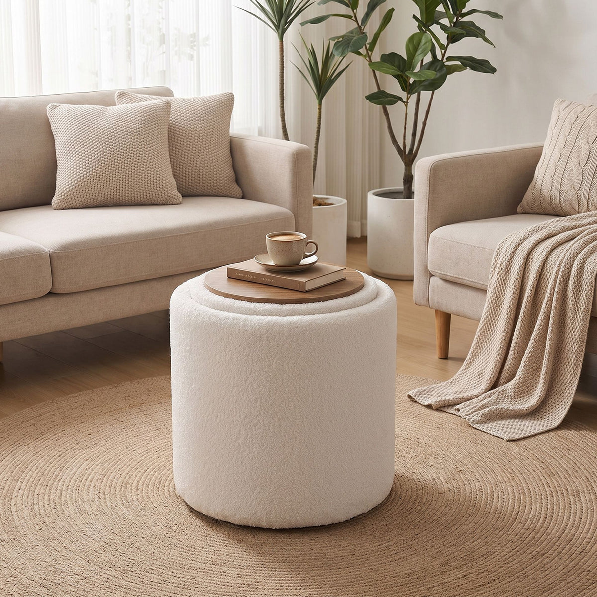 Giantex 42.5 cm Round Storage Ottoman with Flipping Lid