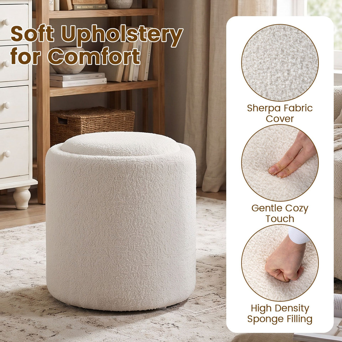 Giantex 42.5 cm Round Storage Ottoman with Flipping Lid