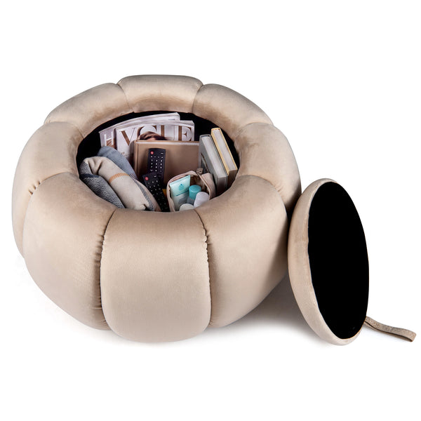 Pumpkin Ottoman with Hidden Storage and Removable Lid for Living Room