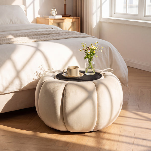Pumpkin Ottoman with Hidden Storage and Removable Lid for Living Room