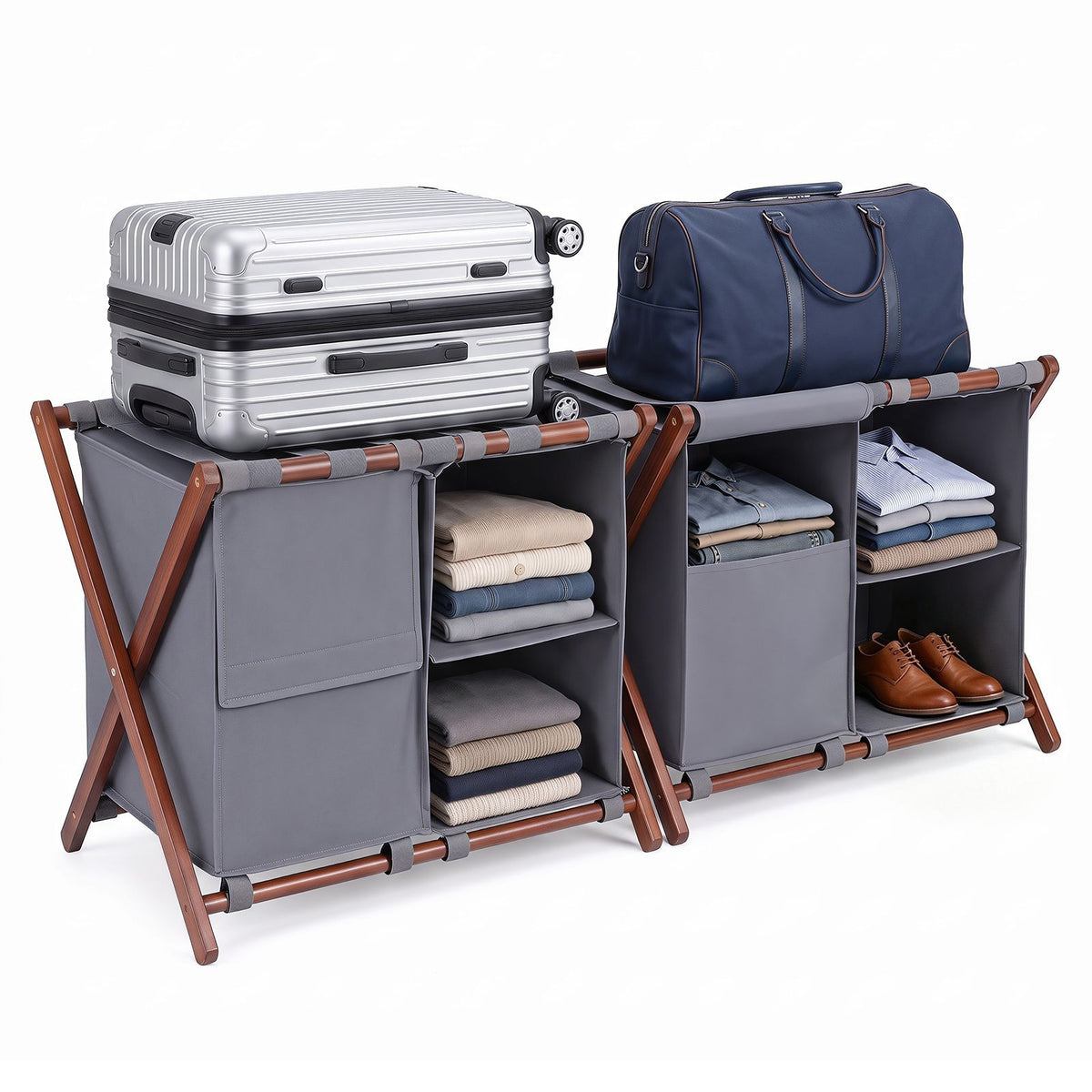 68 cm Bamboo Luggage Rack with Compartments