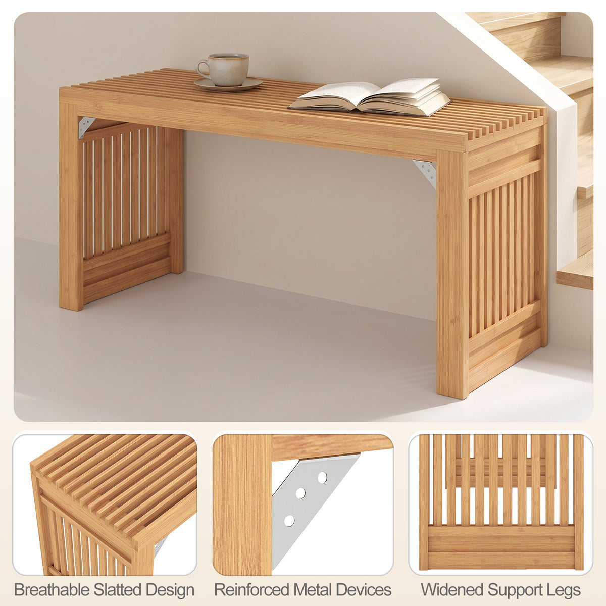 Giantex Bamboo Dining Bench, 90CM Long Entryway Bench Indoor Kitchen Bench