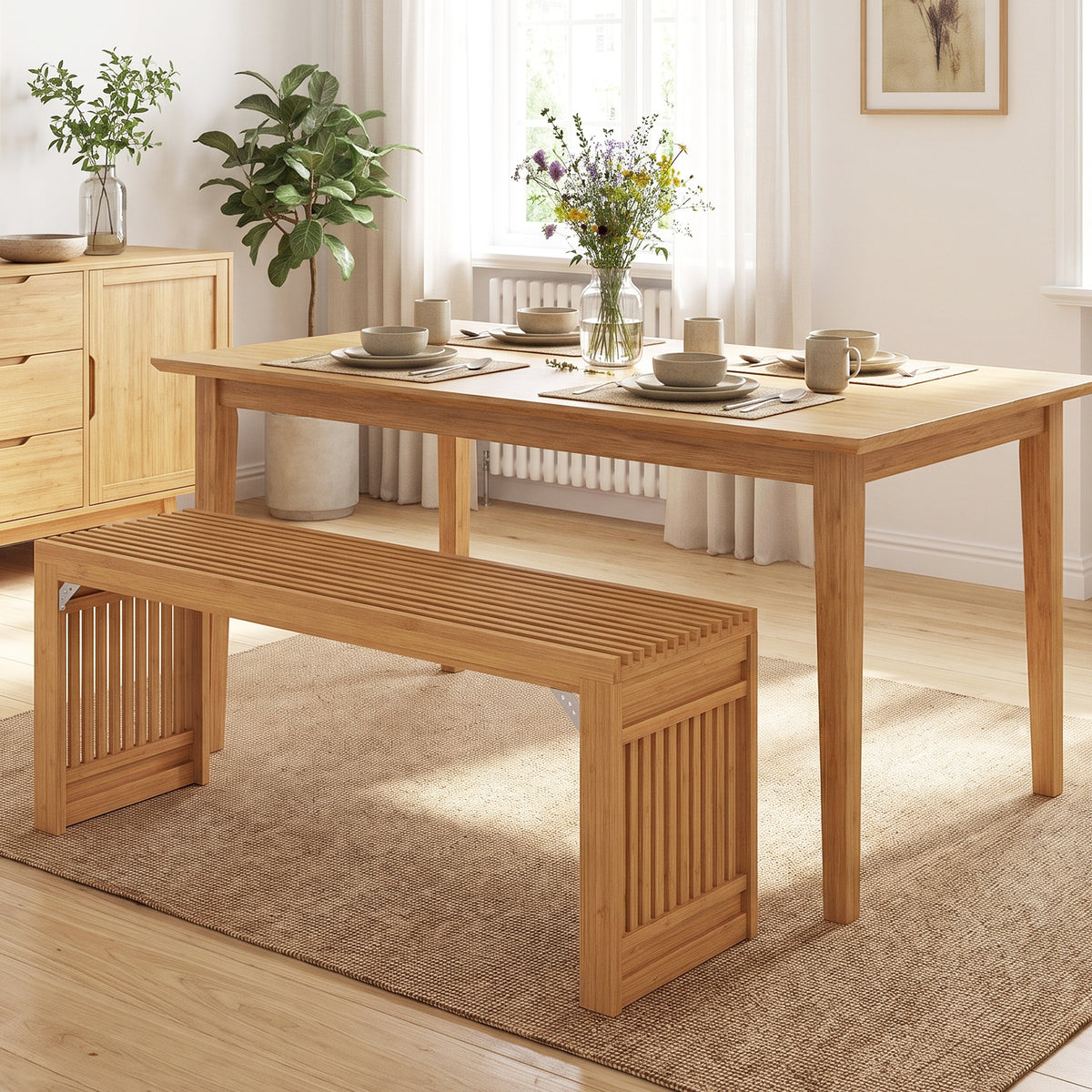 Giantex Bamboo Dining Bench, 90CM Long Entryway Bench Indoor Kitchen Bench