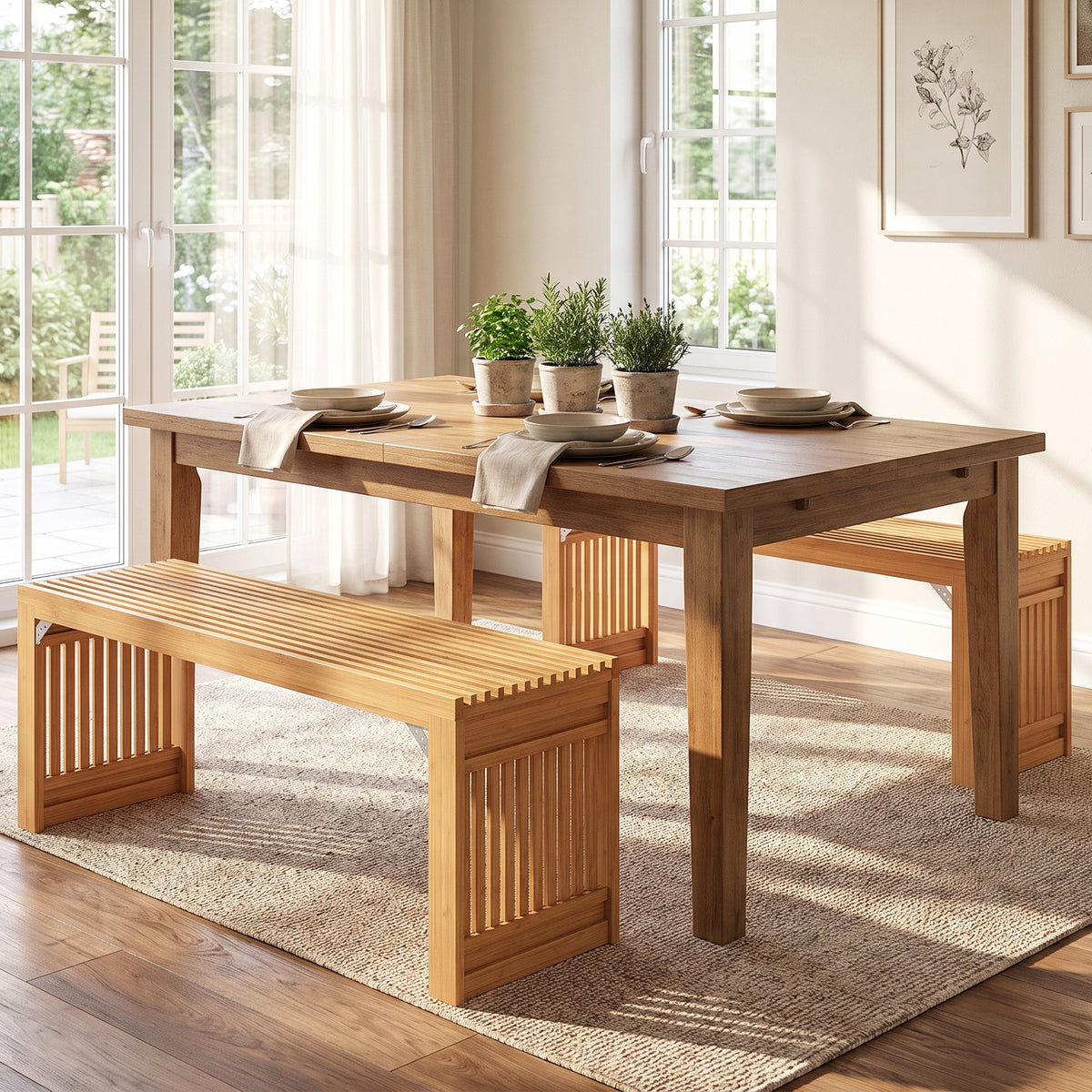 Giantex Bamboo Dining Bench, 90CM Long Entryway Bench Indoor Kitchen Bench