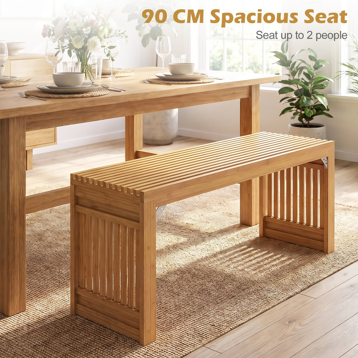Giantex Bamboo Dining Bench, 90CM Long Entryway Bench Indoor Kitchen Bench