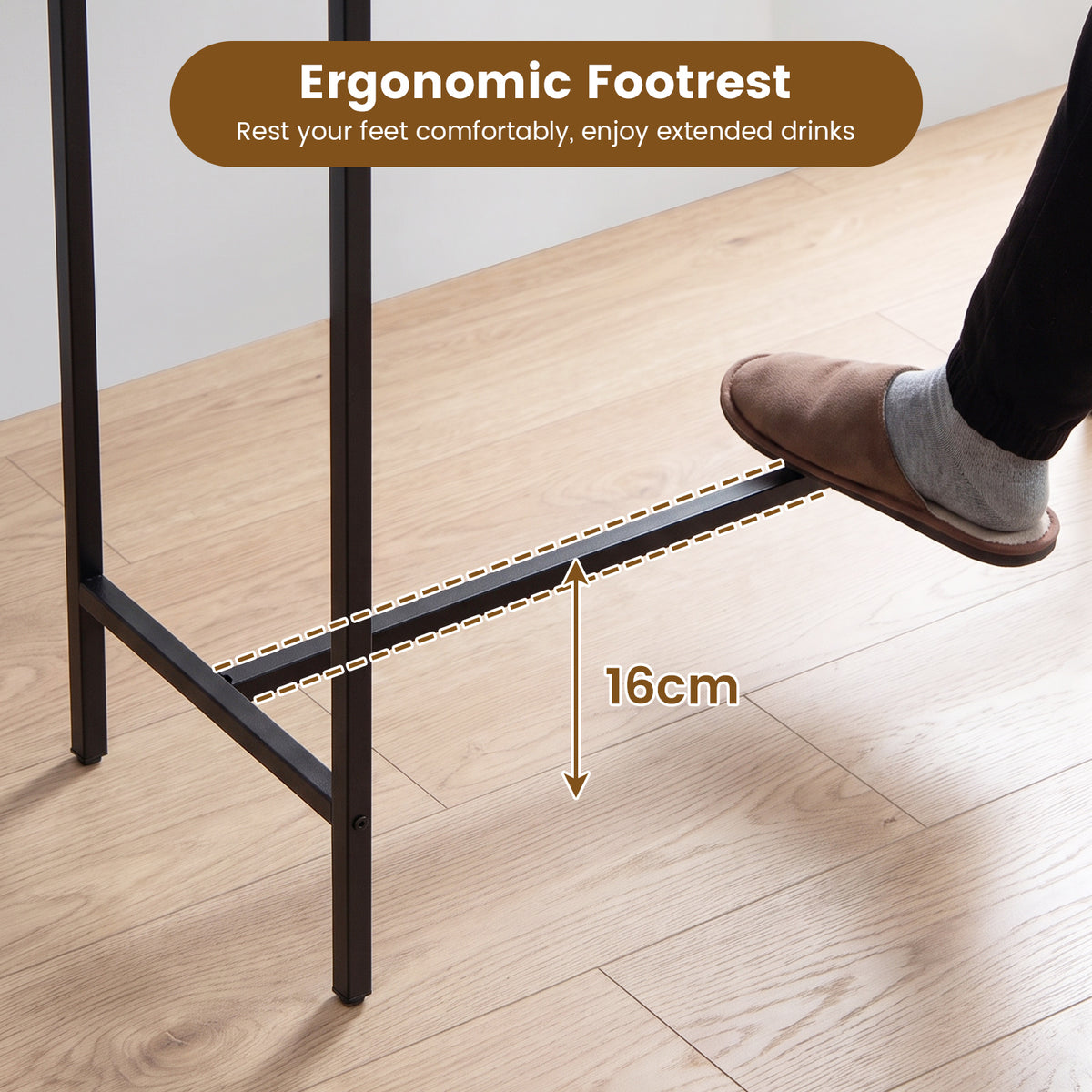 100 cm Long Bar Table with Footrest and Metal Frame