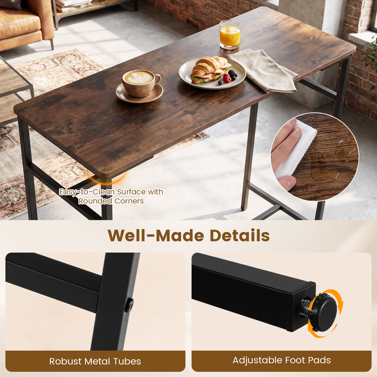 100 cm Long Bar Table with Footrest and Metal Frame