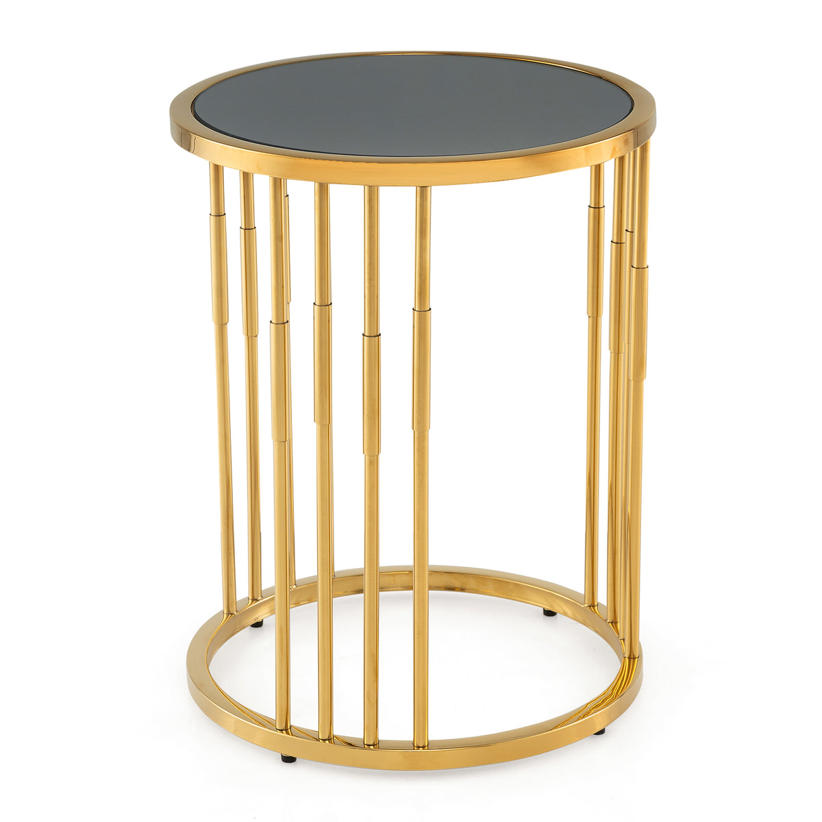 Glass Coffee Table, 40cm Round Side Table with Gold Metal Frame