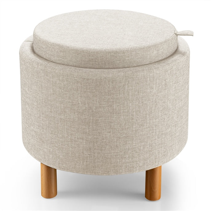 Giantex Round Storage Ottoman w/ Tray, Accent Storing Footrest w/ Soft Padding