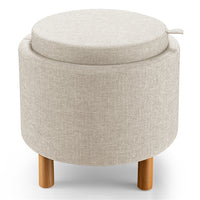 Giantex Round Storage Ottoman w/ Tray, Accent Storing Footrest w/ Soft Padding