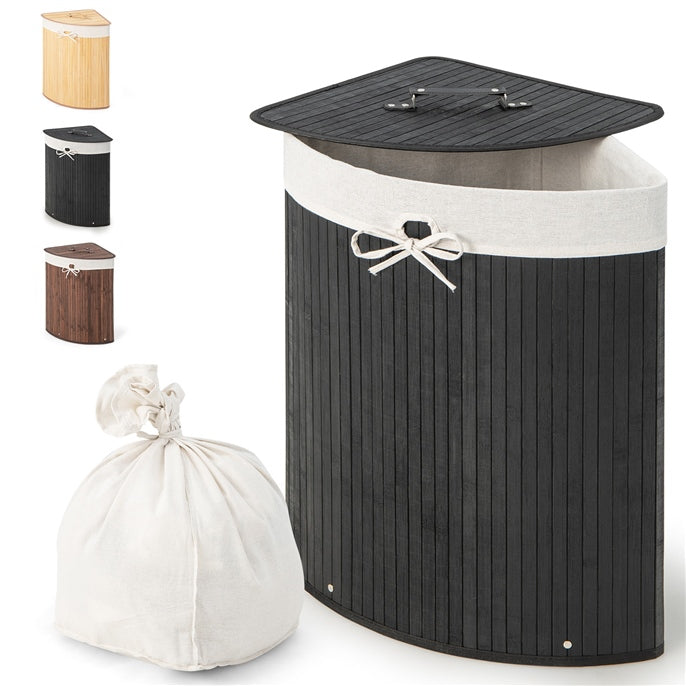 Giantex Laundry Hamper with Lid, 72L Bamboo Laundry Basket with Removable and Machine Washable Liner Bag