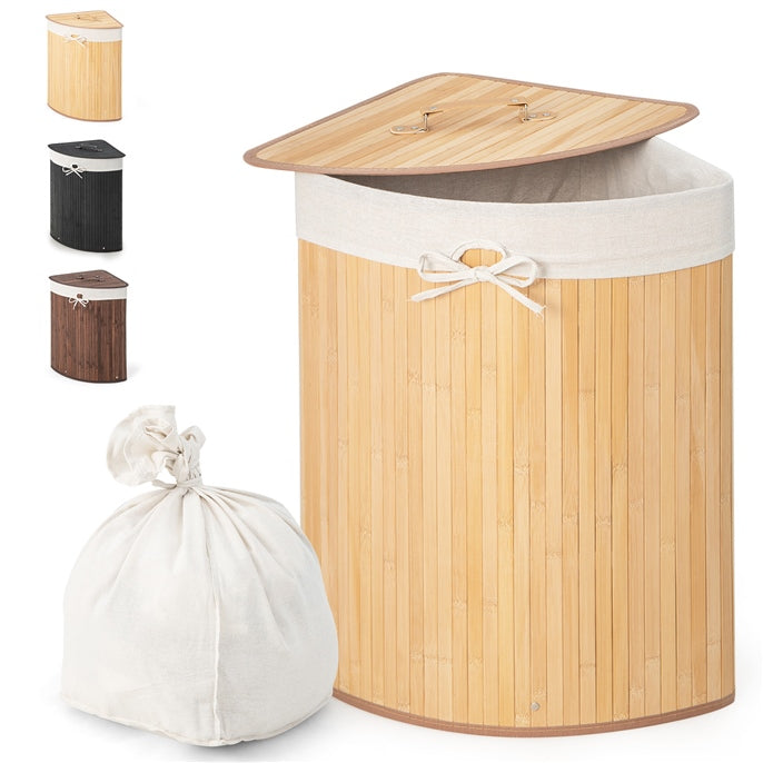 Giantex Laundry Hamper with Lid, 72L Bamboo Laundry Basket with Removable and Machine Washable Liner Bag