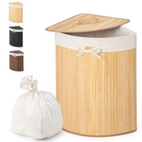 Giantex Laundry Hamper with Lid, 72L Bamboo Laundry Basket with Removable and Machine Washable Liner Bag