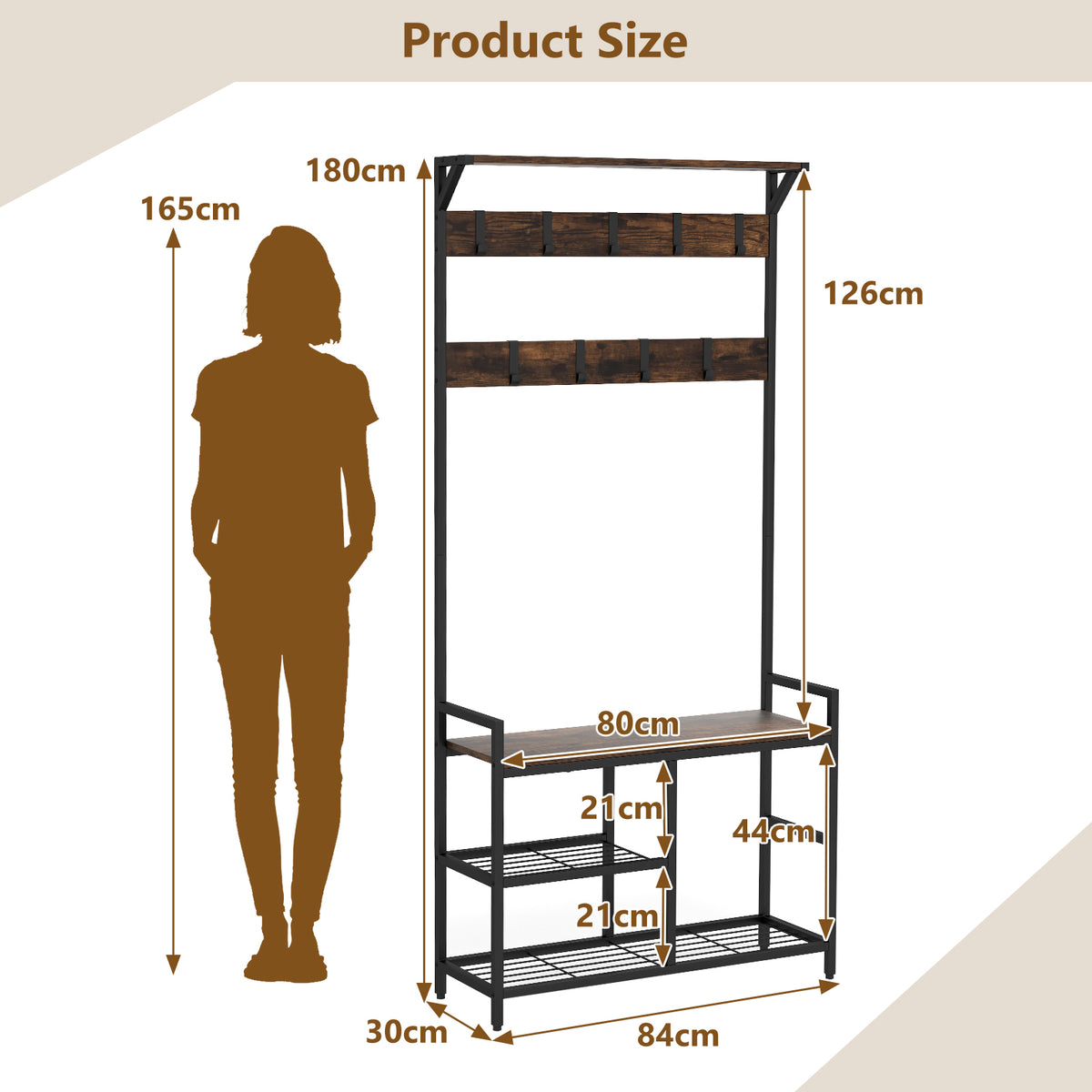 Giantex 3-in-1 Coat Rack, Industrial Hall Tree with Shoe Bench
