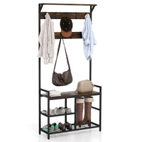 Giantex 3-in-1 Coat Rack, Industrial Hall Tree with Shoe Bench