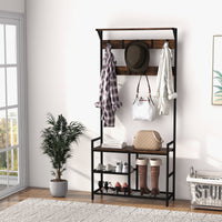 Giantex 3-in-1 Coat Rack, Industrial Hall Tree with Shoe Bench