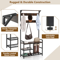 Giantex 3-in-1 Coat Rack, Industrial Hall Tree with Shoe Bench