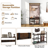 Giantex 3-in-1 Coat Rack, Industrial Hall Tree with Shoe Bench