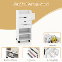 Giantex Rolling Craft Storage Cart, Utility Cart w/ 3 Drawers, 3 Shelves, 3 Slots & 2 Dowels, White