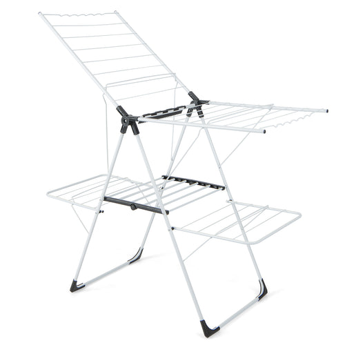 Giantex Folding Clothes Drying Rack, 2-Tier Metal Laundry Drying Rack Laundry Drying Rack with Height-Adjustable Wings