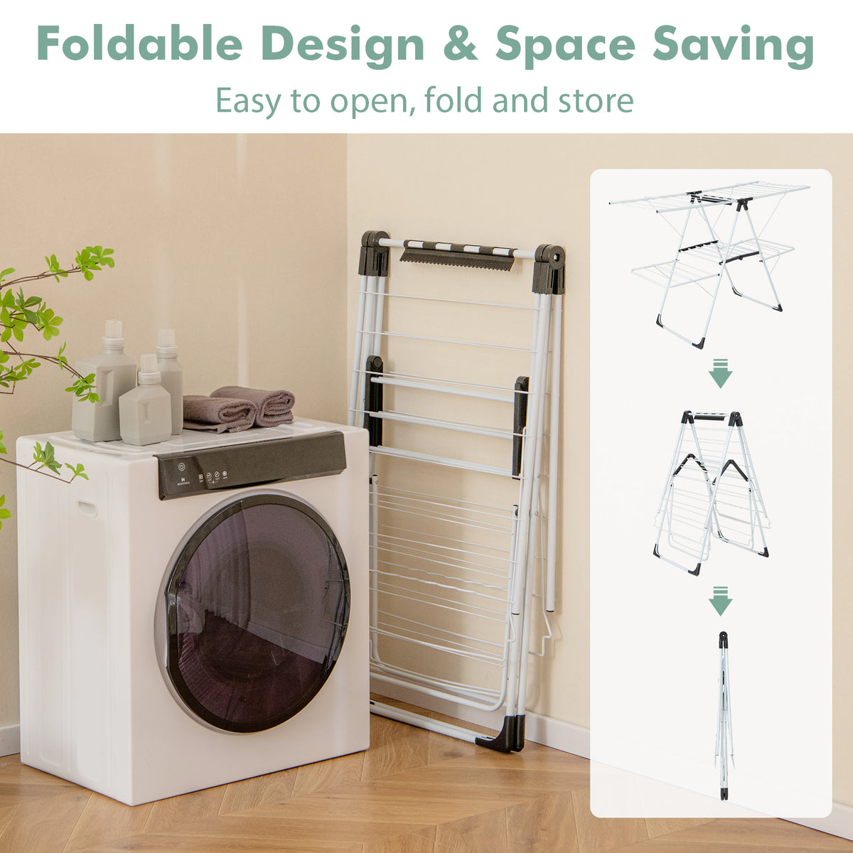Giantex Folding Clothes Drying Rack, 2-Tier Metal Laundry Drying Rack Laundry Drying Rack with Height-Adjustable Wings